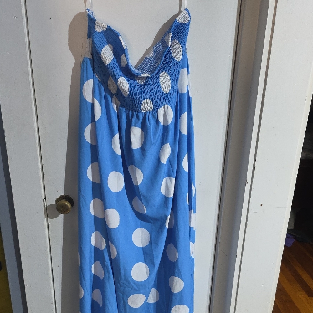 Blue and White Polka Dot Dress